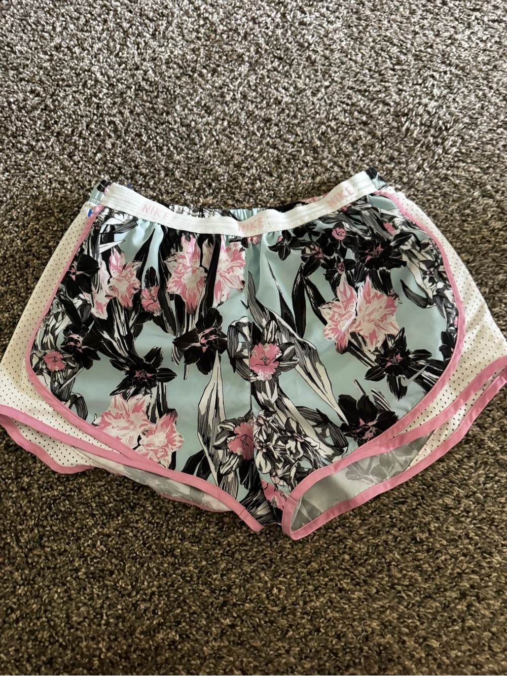 Nike Women's Floral Athletic Shorts with Pink Trim NWOT